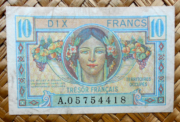 Francia 10 francos Territorios Ocupados -Tresor Francais 1947 (83x53mm) anverso