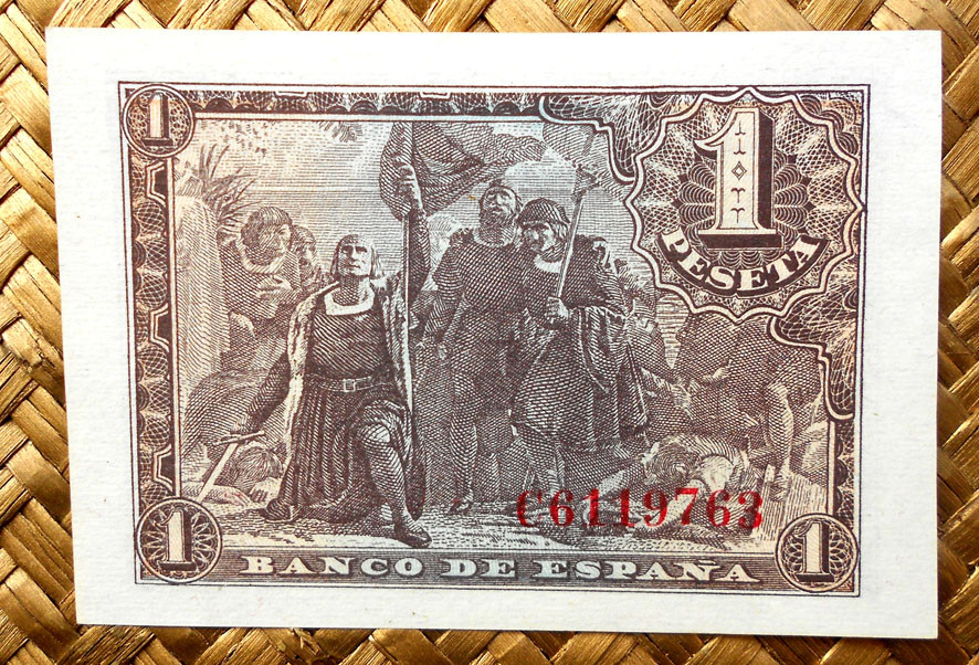 1 peseta 1943 "Desembarco de Colón en el Nuevo Mundo" reverso