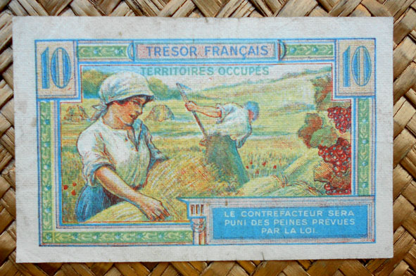 Francia 10 francos Territorios Ocupados -Tresor Francais 1947 reverso