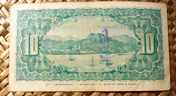 Mejico Tesoreria de la Federación -Guaymas 10 centavos 1913 reverso