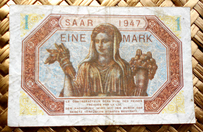 Saar/Sarre 1 marco 1947 reverso