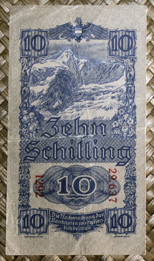 Austria 10 shillings 1945 (68x124mm) pk.114 reverso