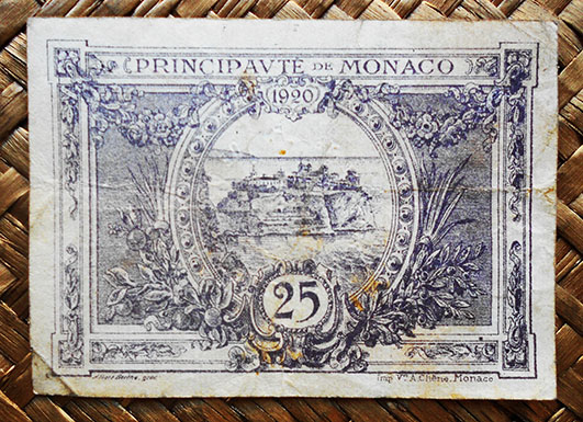 Mónaco, 25 céntimos 1920 (70x50mm) pk.2c reverso