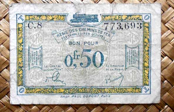 Francia 0.50 francos 1923 -Régie des Chemins de Fer des Territoires Occupés- anverso