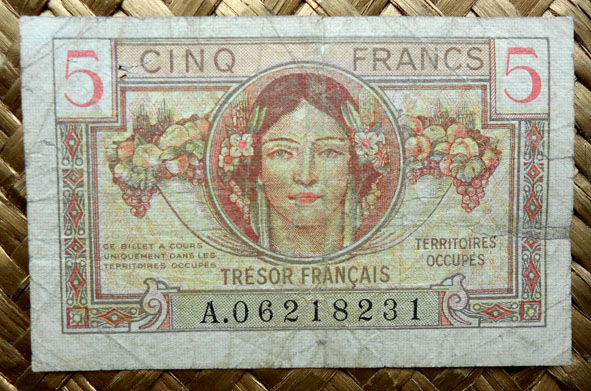 Francia 5 francos Territorios Ocupados -Tresor Francais 1947 (83x53mm) anverso