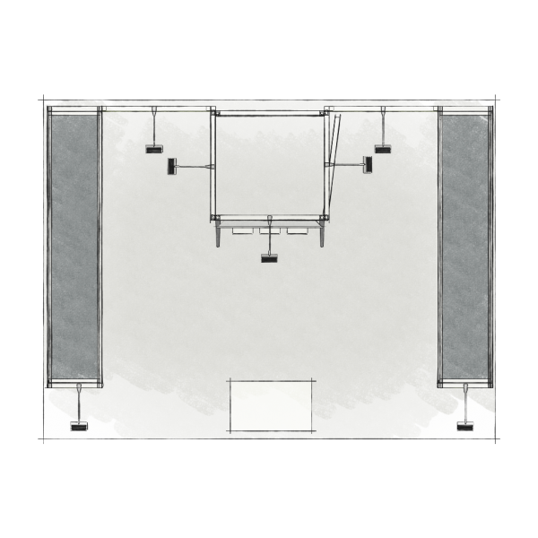 Panoramic-Messestand 12 qm mit Stauraummodul und Bogenmodule