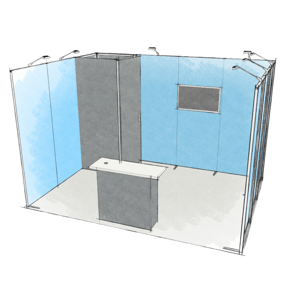 Panoramic-Messestand 12 qm mit Stauraummodul