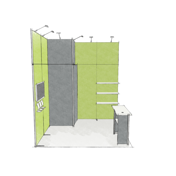 Panoramic-Messestand 9 qm mit Stauraummodul