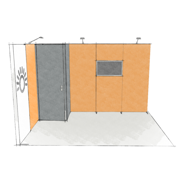 Panoramic-Messestand 12 qm mit Stauraum und Leuchtmodul
