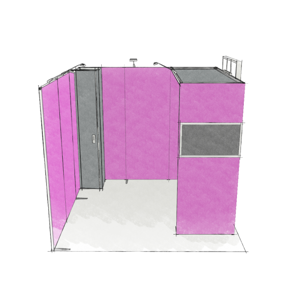 Panoramic-Messestand mit Leucht-Schildmodul 9 qm