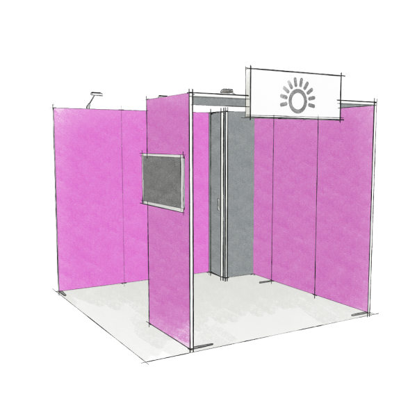 Panoramic-Messestand mit Leucht-Schildmodul 9 qm