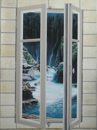 Trompe l'oeil fenêtre et cascade