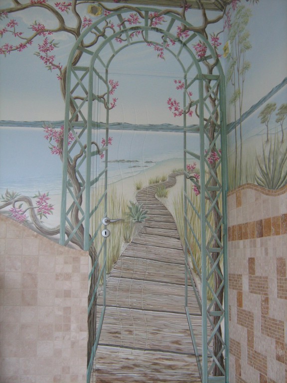 Fresque salle de bain jacuzzi porte