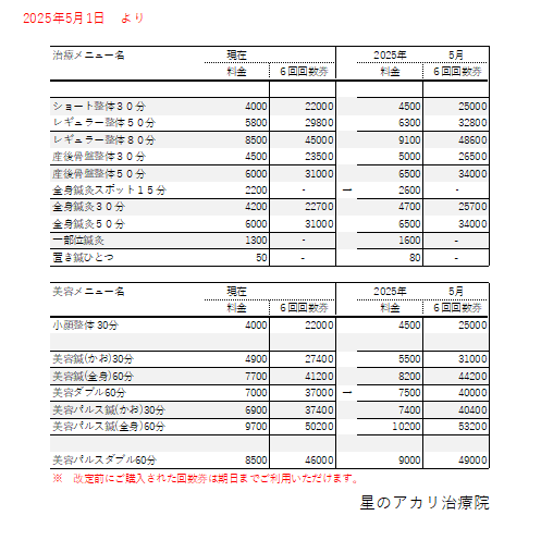 2025年5月より料金改定のお知らせ