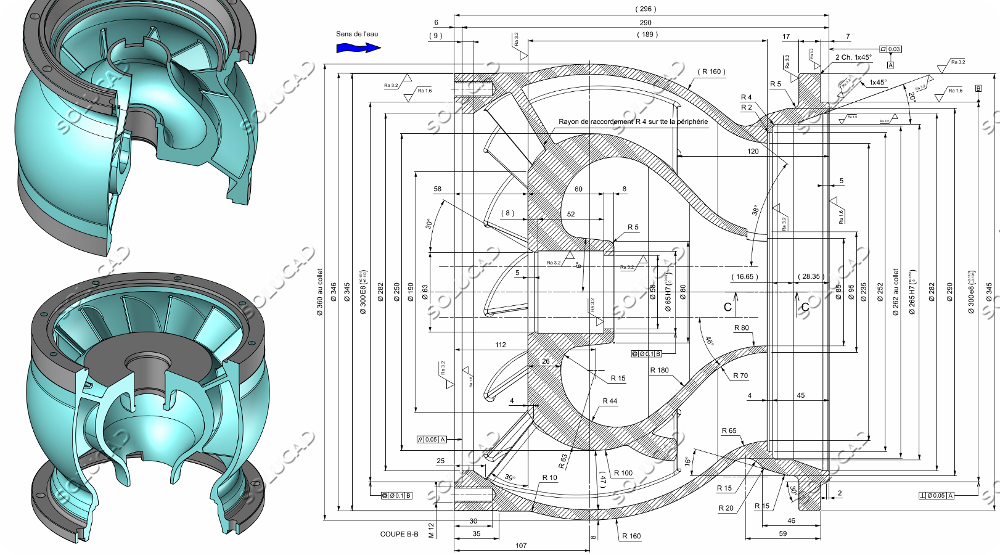 Scan 3D, modélisation et plan corps de pompe