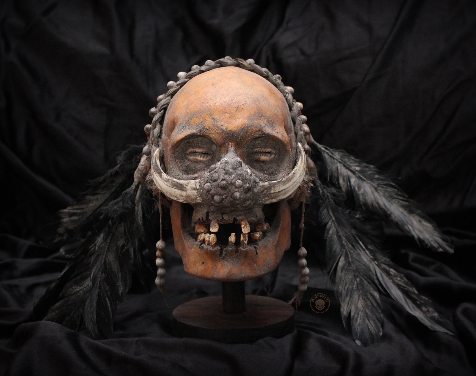 Tribal skull with feathers