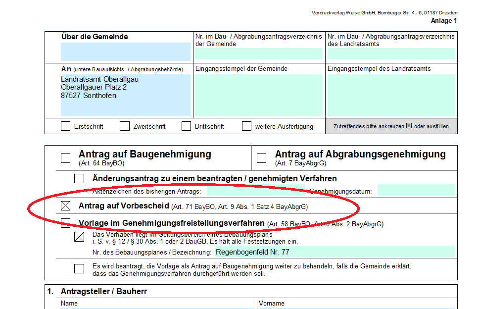 Antrag auf Vorbescheid/ Bauvoranfrage - Planungsbüro für Hausbau
