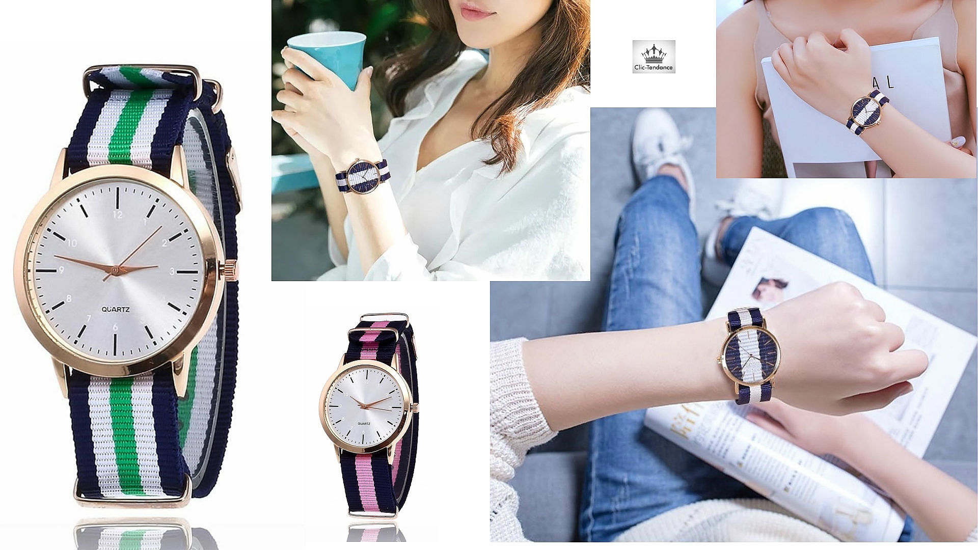 Montre femme avec store bracelet en tissu
