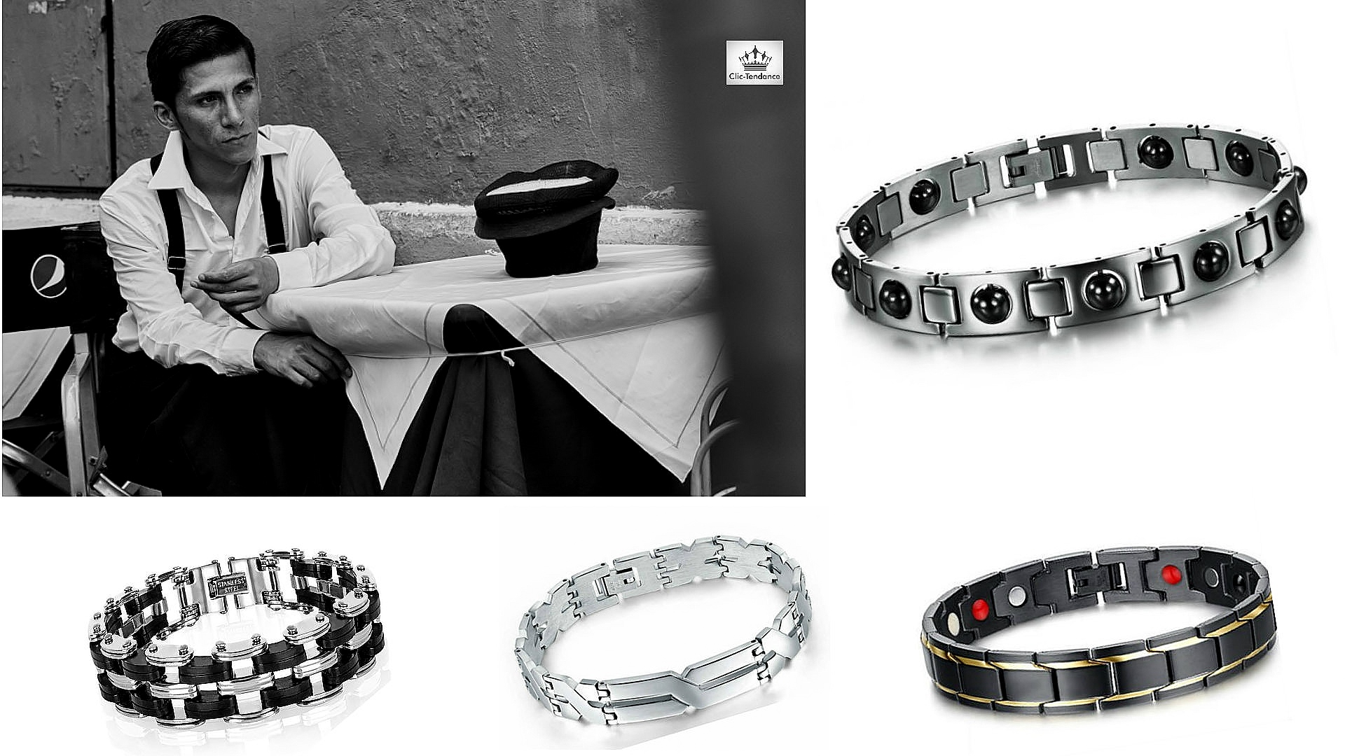 Bracelet magnetique en titane noir homme - Ganesha Dream Store