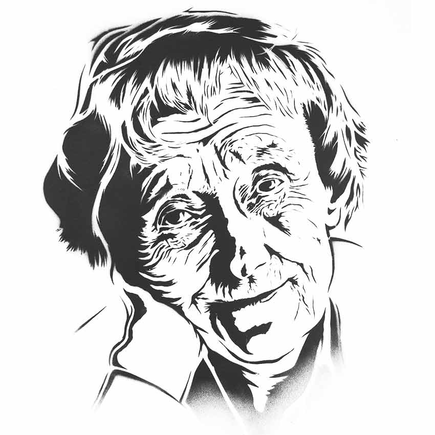 kostenlose ASTRID LINDGREN PORTRAIT STENCIL / SCHABLONEN VORLAGE zum runterladen und selberschneiden für deine Stencil Art, Street Art, Urban Art und Graffiti Projekte.