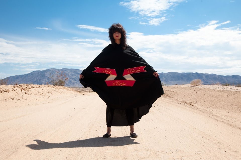 Sarah Maple wearing the Anti-Rape Cloak. Photo courtesy Sarah Maple. 