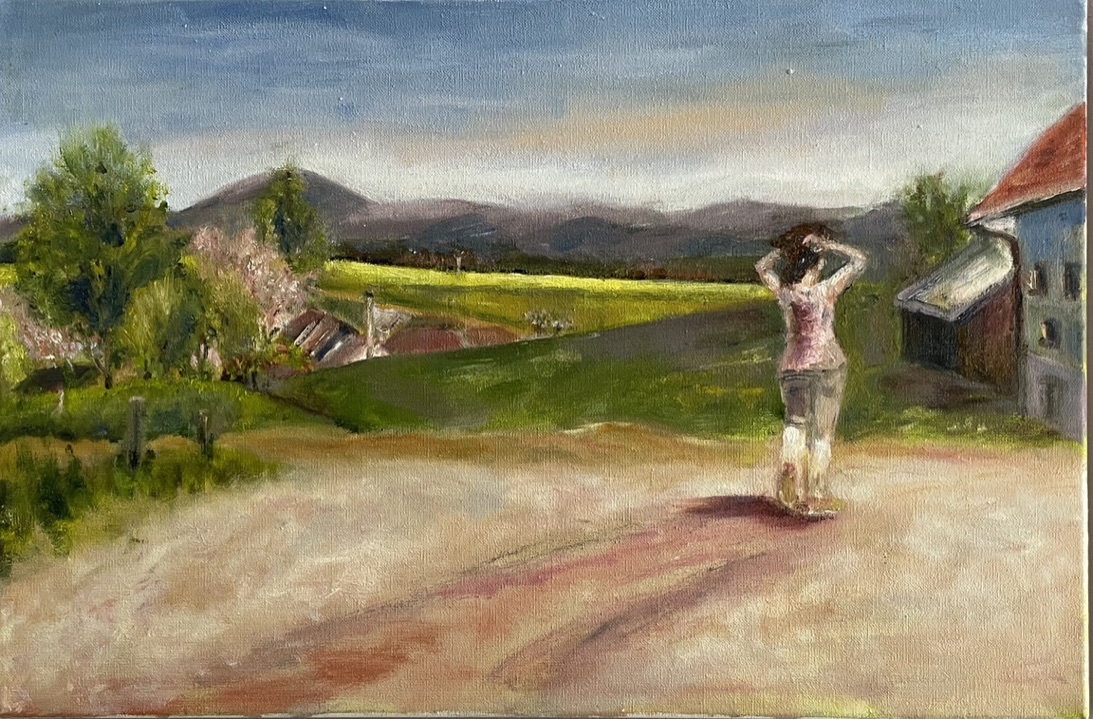 luie wandelgang. 50x70cm olie op doek. 