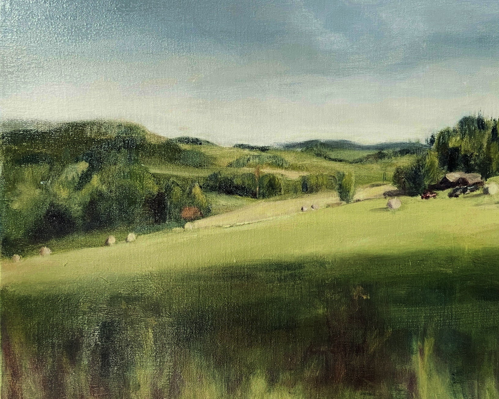 Groene weiden. 50x60cm. olie op doek.