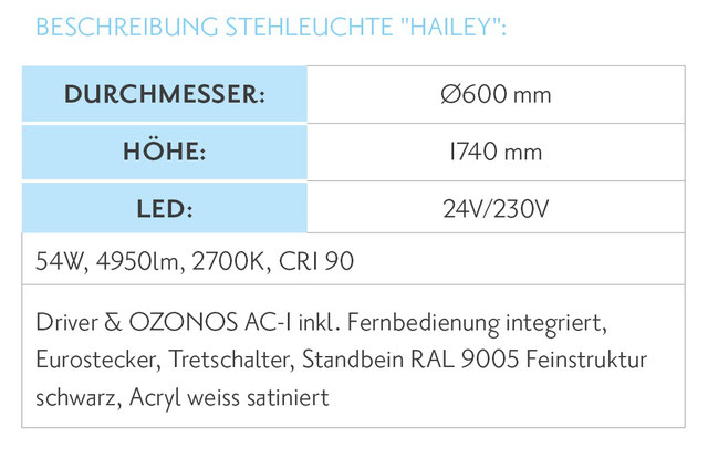 Ozonos Hailey Stehlampe mit Luftreinigung