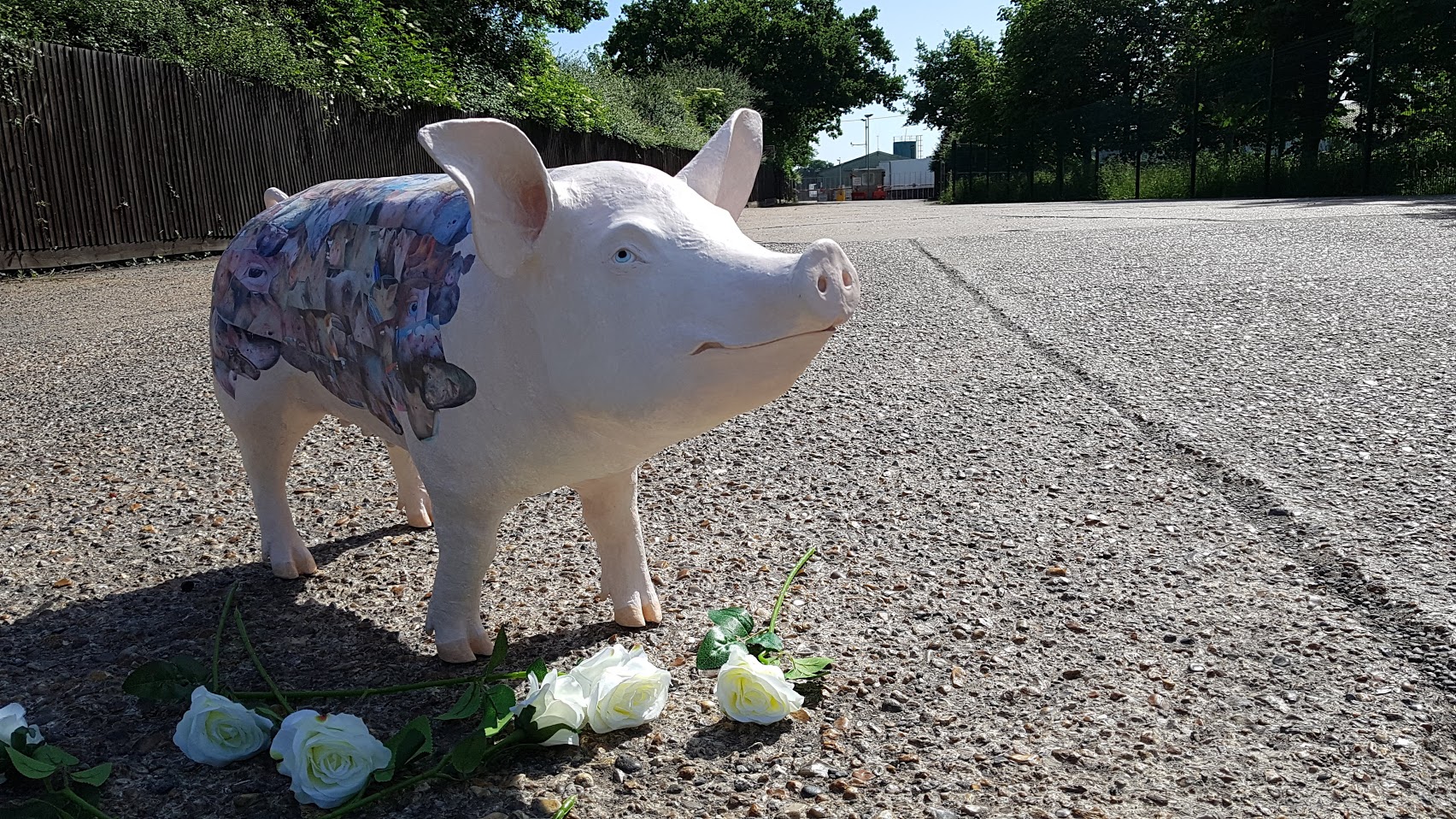 The Universal Pig, at the gates of the slaughterhouse which inspired her creation