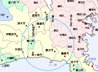 地図 神奈川県  藤沢市 茅ヶ崎市 平塚市 海老名市 綾瀬市 鎌倉市 大磯町 寒川町 横浜市 大和市 瀬谷区