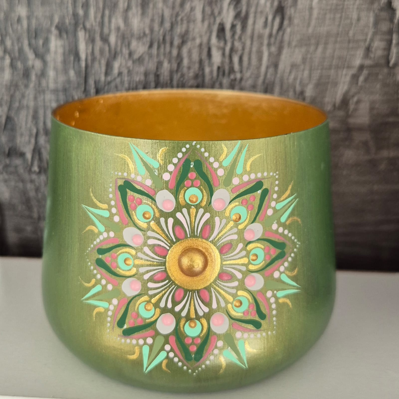 Windlicht #4 (grün/rosa/gold)