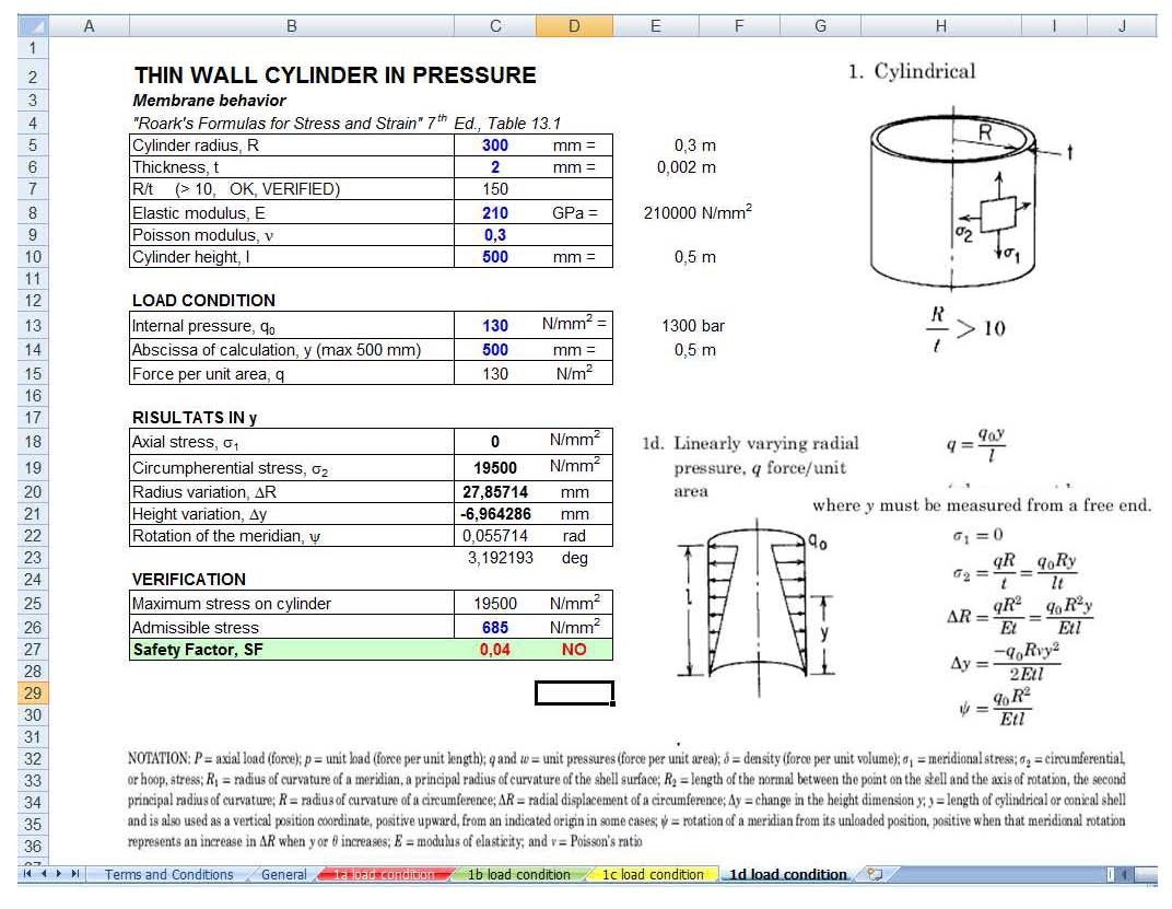 Thin wall cylinders in pressure mec Engineering Spreadsheets