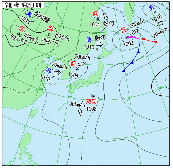 太平洋高気圧の状況と湿った空気