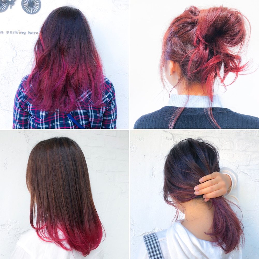 ヘアカラー大阪のデザインカラー-派手髪の中でも赤紫-パープル-バイオレット系は少し深みがあってお洒落です
