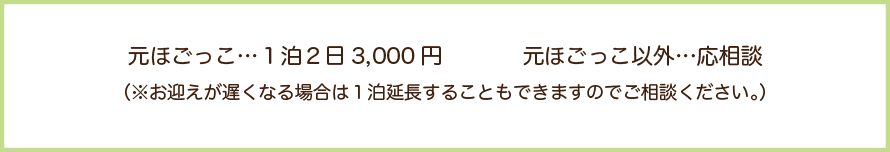 元ほごっこ　１泊２日3000円　元ほごっこ以外は応相談