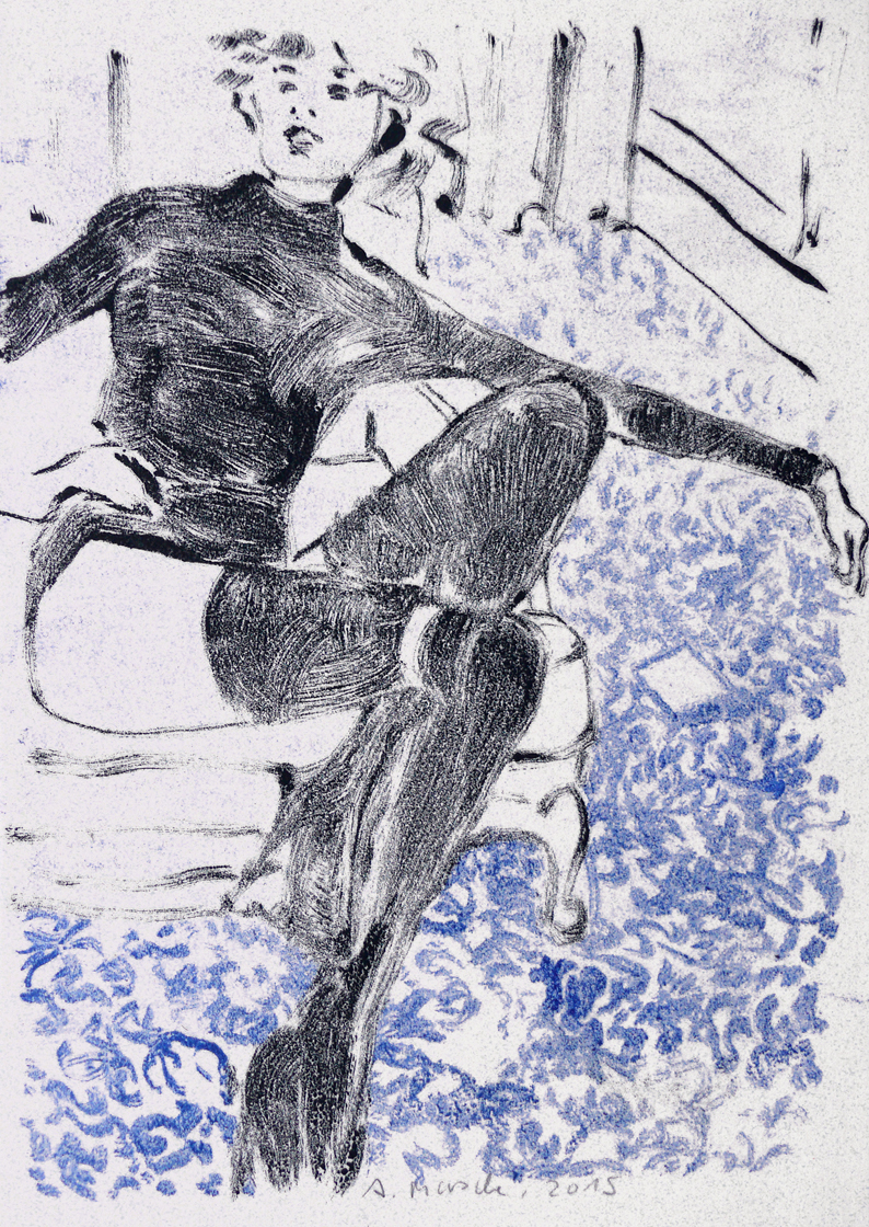 2015, Das blaue Muster, Monotypie auf Papier, 20 x 30 cm