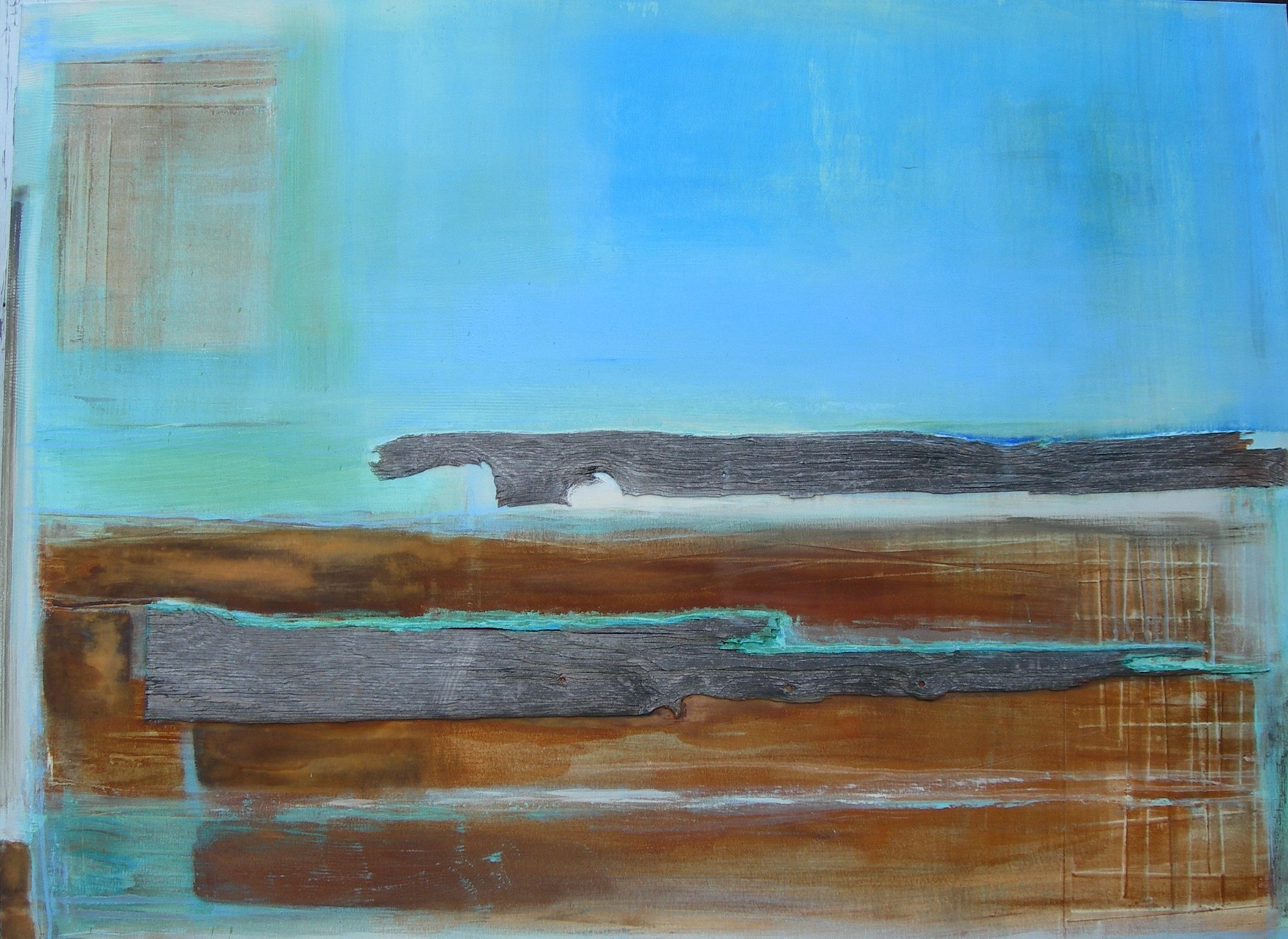 Bateaux Mouches  |  110 x 150  |  Oxidation, Holz, Acryl auf Leinwand  |  2014