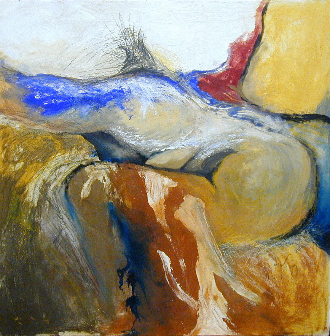 Der Sprung   |  Acryl, Pigment auf Holz  |  100 x 100  |  1999