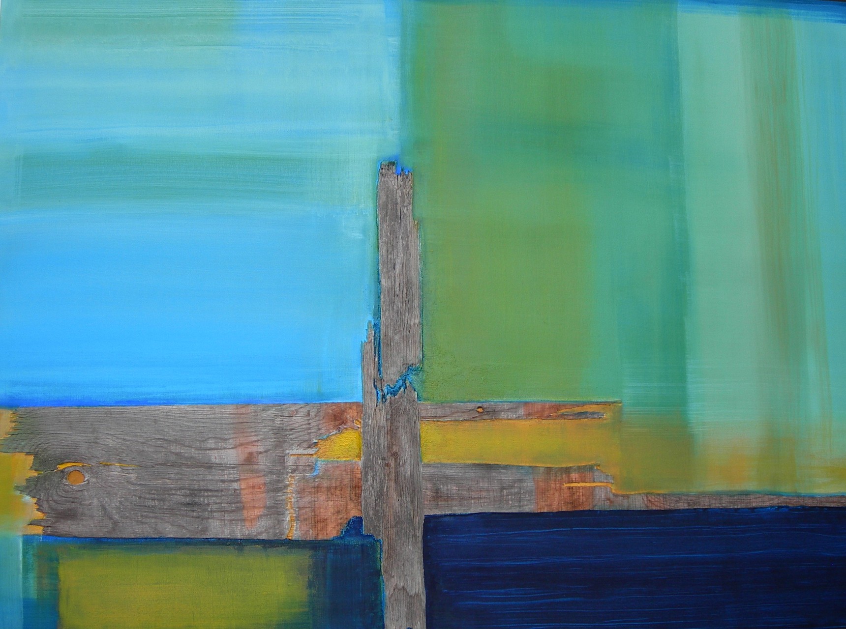 Weitblick |  110 x 150  |  Oxidation, Holz, Acryl auf Leinwand  |  2014