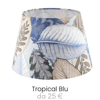 Paralume in tessuto fantasia Tropicale con foglie blu 