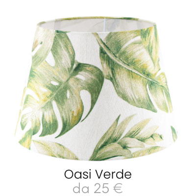 Paralume in tessuto fantasia Tropicale con foglie monstera verdi
