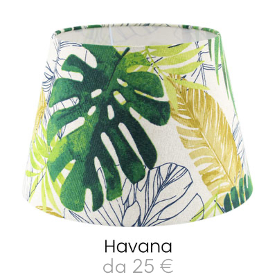 Paralume in tessuto fantasia Tropicale con foglie monstera verdi