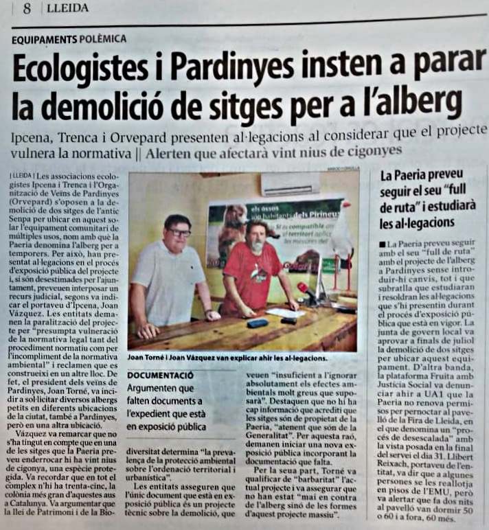 Ecologistes i Pardinyes insten a parar la demolició de sitges per a l'alberg