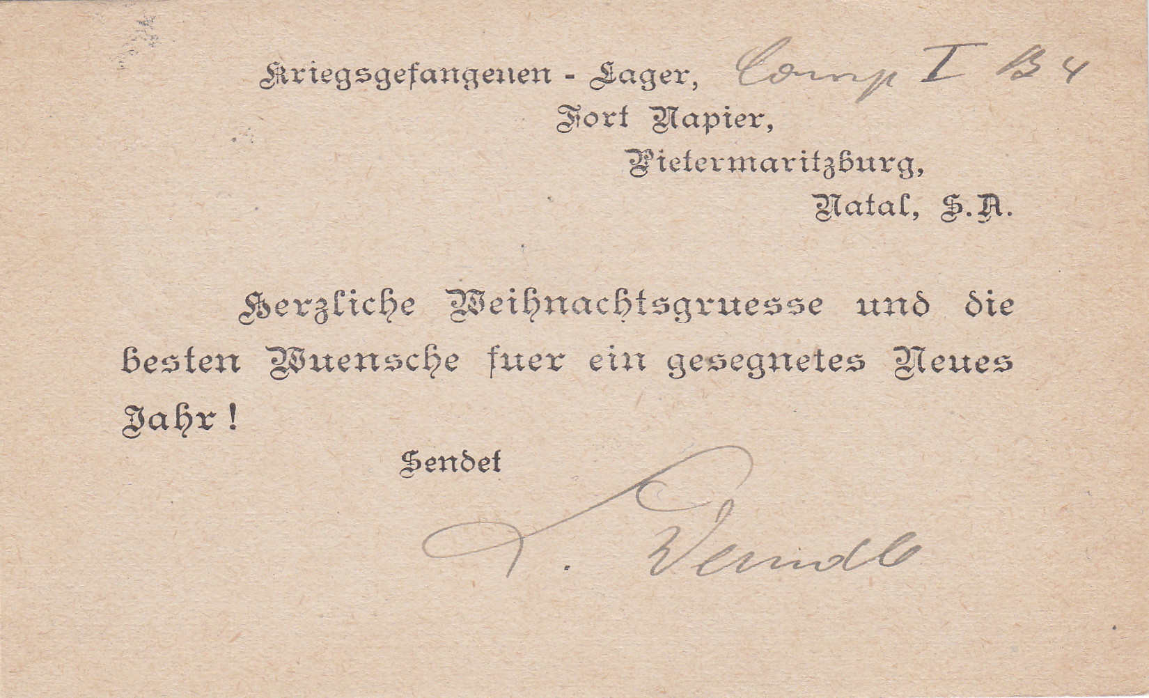 Weihnachtsgrüße aus Fort Napier 1917