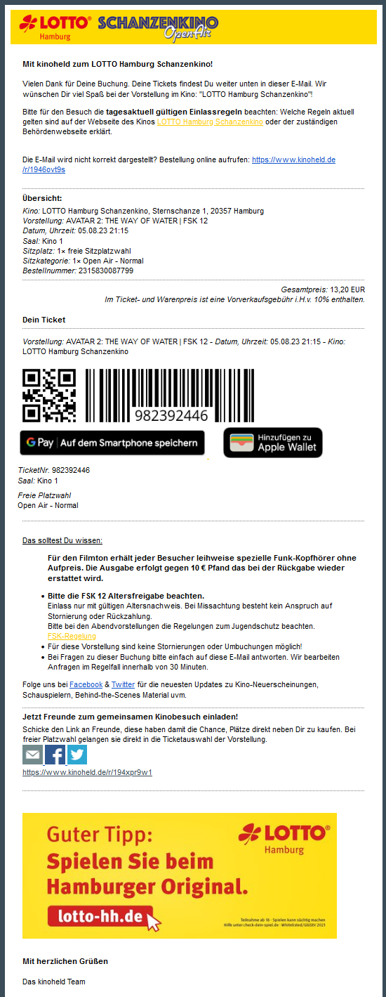 Online-Tickets: exklusiver Header & Abbinder