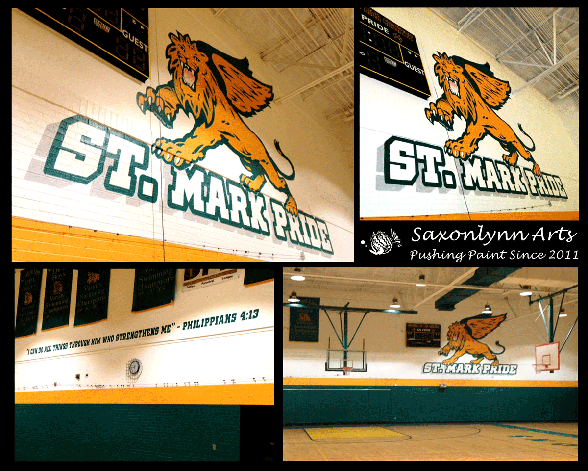 Gym walls with new School logo mascot mural