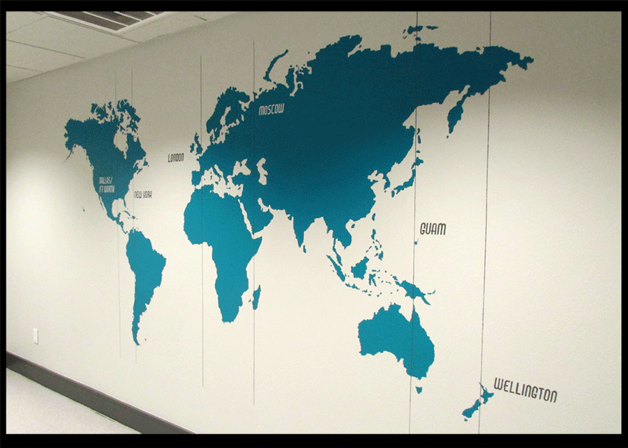 World Map 12' x 8' Teal Aviation Dallas Tx