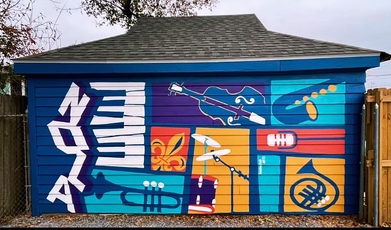 New Orleans Jazz Themed Mural Wood