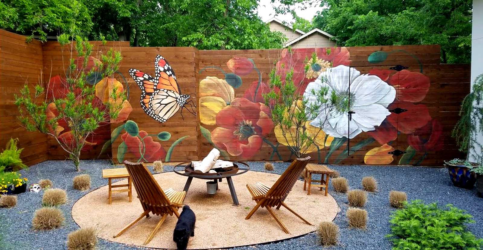 Spring Butterfly Fence Mural  - 10' x 30' Dallas Texas