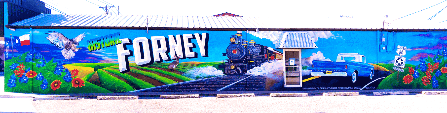 Huge Historic Forney Mural Texas 12' x 90' 